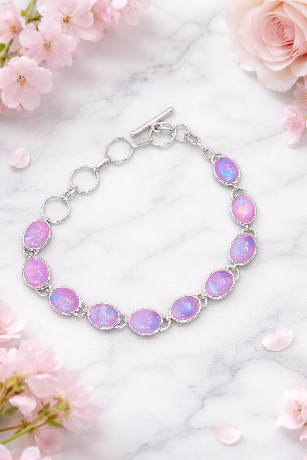 Pink Moonstone Tennis Bracelet