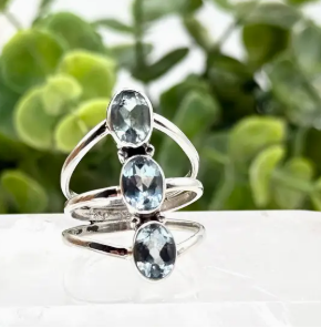 Size 8 - Blue topaz 3 stone ring