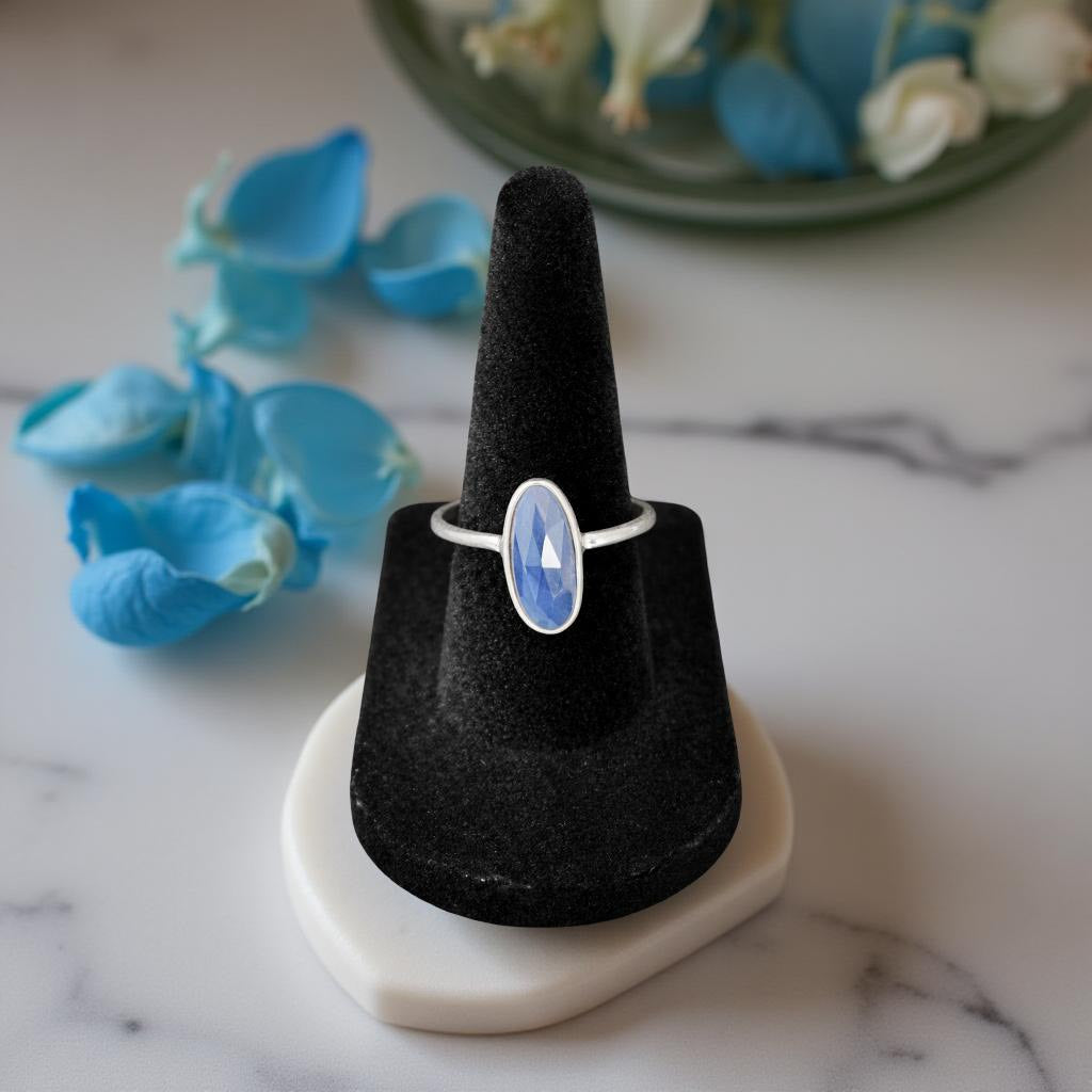Blue sapphire flat stacker ring