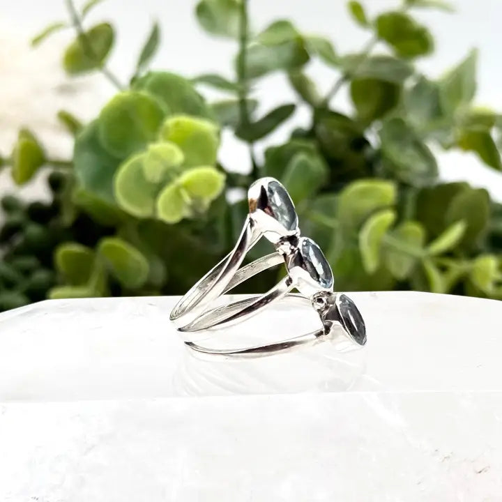 Size 7 - Blue topaz 3 stone ring